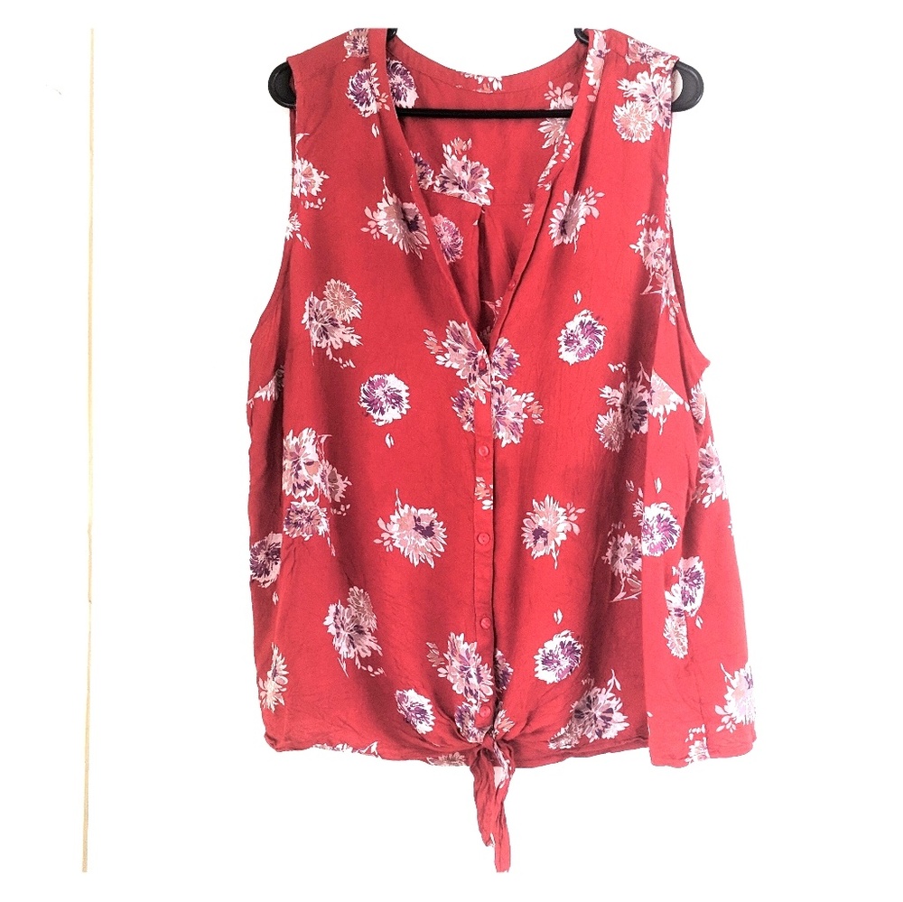 Lucky Brand floral tie front button down blouse